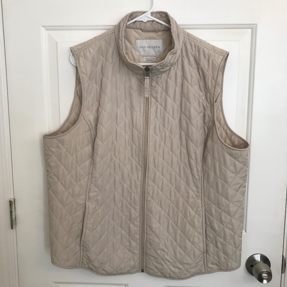 Van Heusen Quilted Lightweight Flannel Lined Vest Jacket Plus Size XXL Beige - Picture 1 of 6
